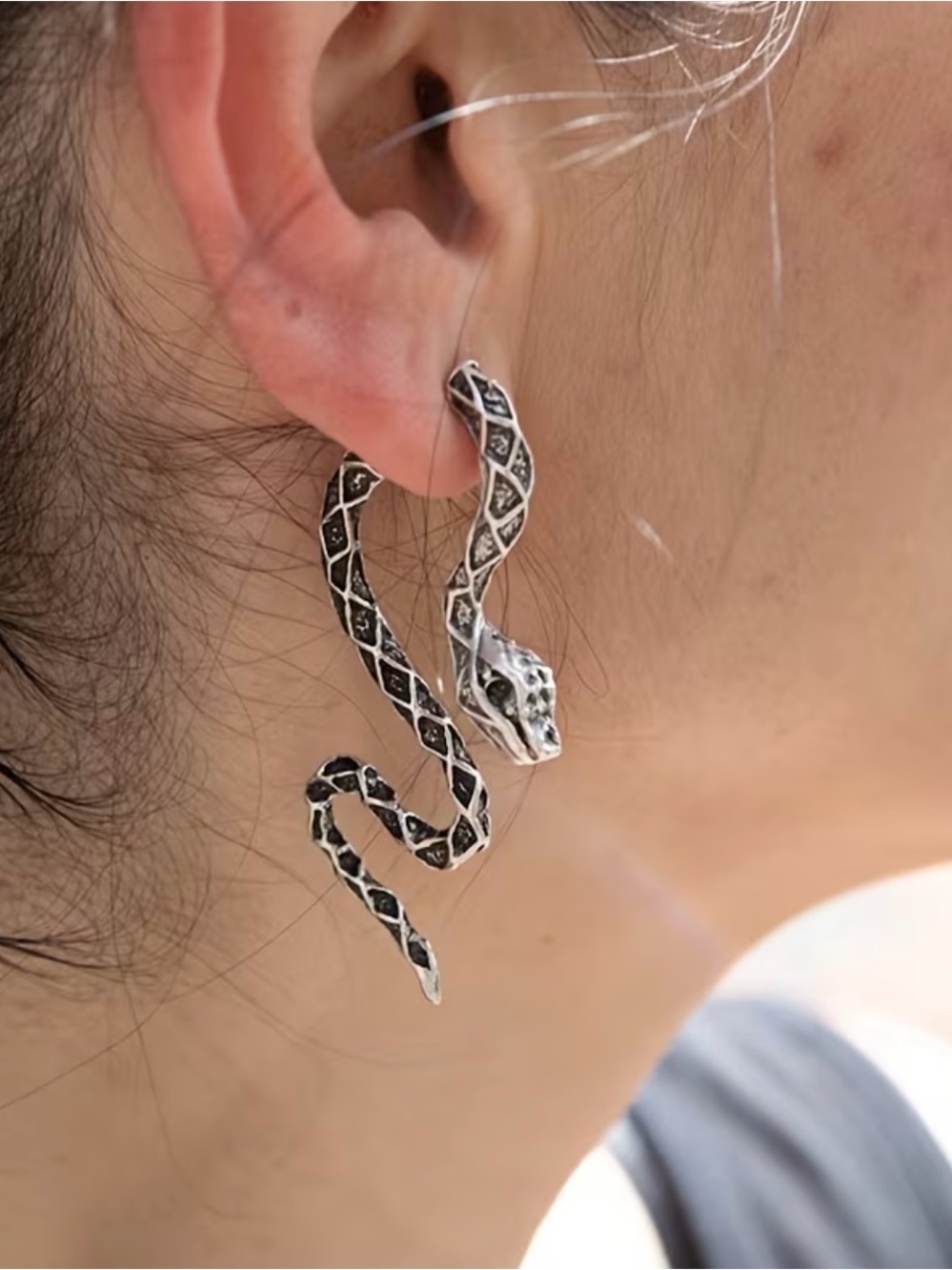 NEW! Silver Snake Drop Earrings - Black & Silver Serpent Design 🐍